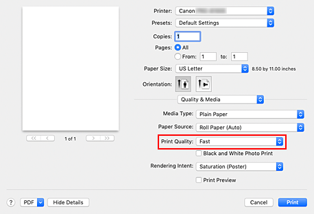 figure:Print Quality of Quality & Media in the Print dialog