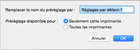 figure : Saisissez un nom dans Nom du préréglage