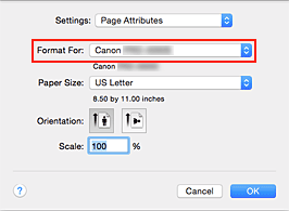 figure:Format For of Page Attributes in the Page Setup dialog