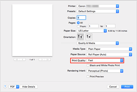 figure:Print Quality of Quality & Media in the Print dialog