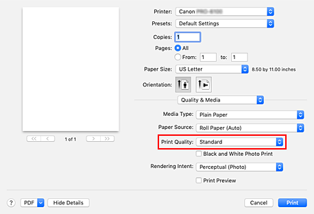 figure:Print Quality of Quality & Media in the Print dialog