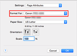 figure:Format For of Page Attributes in the Page Setup dialog
