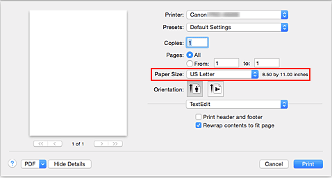 figure:Paper Size in the Print dialog