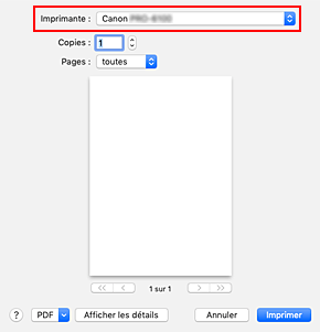 figure&nbsp;:&nbsp;Imprimante dans la boîte de dialogue Imprimer
