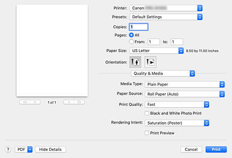 figure:Quality & Media in the Print dialog