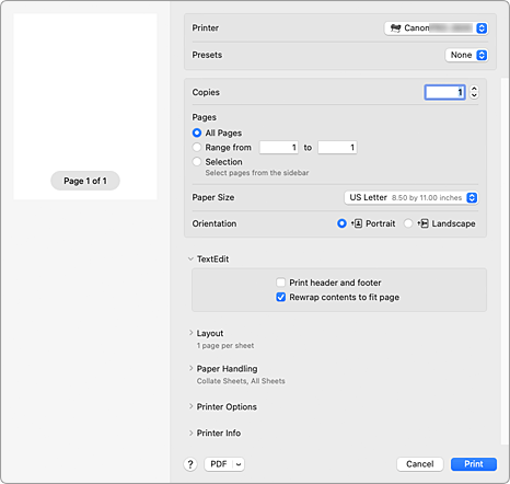 figure:Print dialog