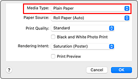 Imagen: Tipo de soporte de Calidad y soporte del cuadro de diálogo Imprimir