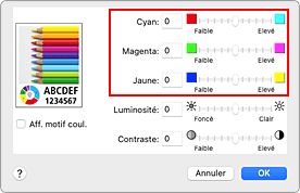 figure : Équilibre des couleurs des options de couleur dans la boîte de dialogue Imprimer