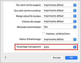 figure : Couchage transparent des paramètres avancés du papier dans la boîte de dialogue Imprimer