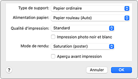 figure : Qualité et support dans la boîte de dialogue Imprimer