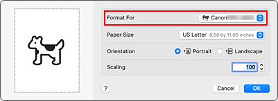 figura: Formatar Para de Atributos de Página na caixa de diálogo Configurar Página