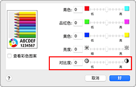 插图：“打印”对话框中“色彩选项”的“对比度”