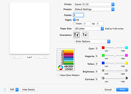 Imagen: Opciones de color del cuadro de diálogo Imprimir