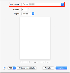 figure&nbsp;:&nbsp;Imprimante dans la boîte de dialogue Imprimer