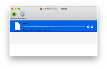 figure : Écran d'état de l'impression.