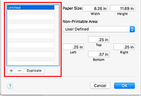 figure:Custom Paper Sizes dialog