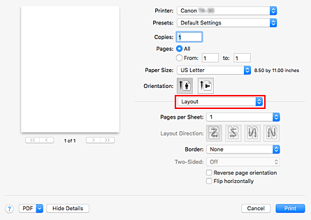 figure:Layout in the Print dialog