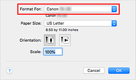 figure:Format For of Page Attributes in the Page Setup dialog