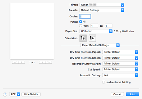 figure:Paper Detailed Settings in the Print dialog