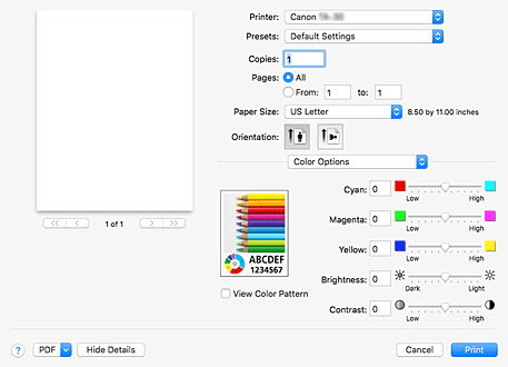 figure:Color Options in the Print dialog