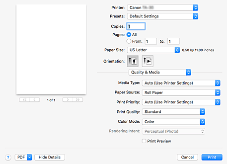 figure:Quality & Media in the Print dialog