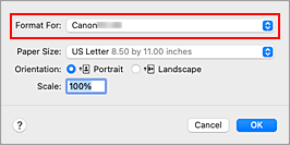 figure:Format For of Page Attributes in the Page Setup dialog