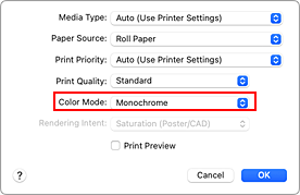Imagen: Monocromático y Bitmap monocromático de Calidad y soporte en el Cuadro de diálogo de impresión