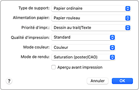 figure&nbsp;:&nbsp;Qualité et support dans la boîte de dialogue Imprimer