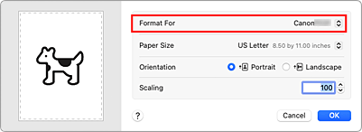 figure:Format For of Page Attributes in the Page Setup dialog