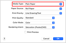 figure:Media Type of Quality & Media in the Print dialog