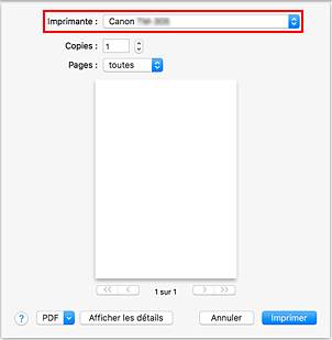figure&nbsp;:&nbsp;Imprimante dans la boîte de dialogue Imprimer