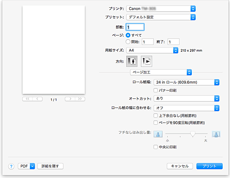 図：プリントダイアログ［ページ加工］