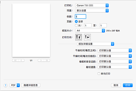 插图：打印对话框中的&ldquo;纸张详细设置&rdquo;