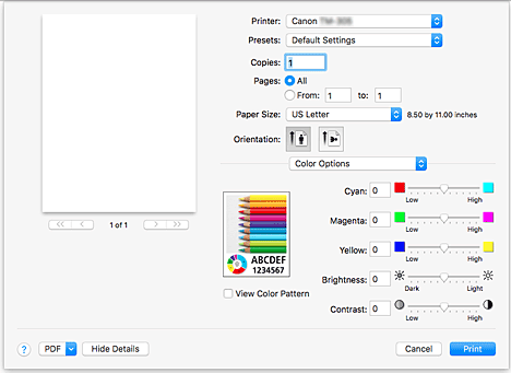 Imagen: Opciones de color del cuadro de diálogo Imprimir
