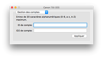 figure : Gestion des comptes Canon IJ Printer Utility2