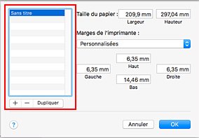 figure : Boîte de dialogue Tailles de page personnalisées