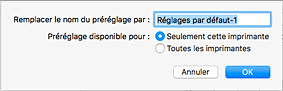 figure : Saisissez un nom dans Nom du préréglage