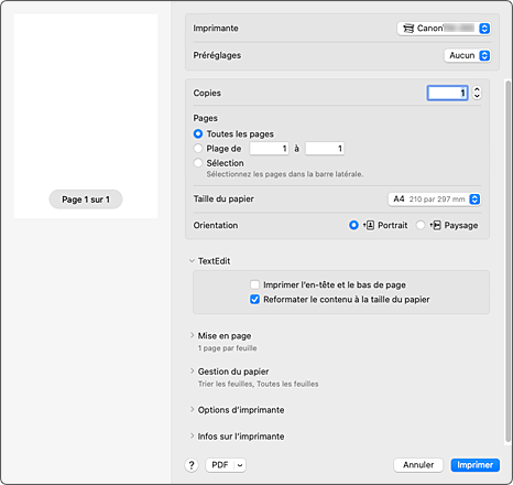 figure&nbsp;: Boîte de dialogue Imprimer
