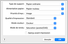 figure&nbsp;:&nbsp;Qualité et support dans la boîte de dialogue Imprimer
