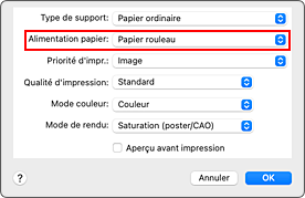 figure&nbsp;:&nbsp;Alimentation papier dans Qualité et support de la boîte de dialogue Imprimer