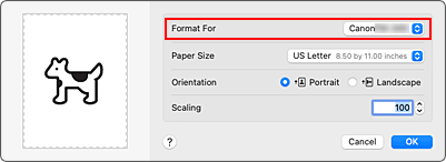 рисунок: пункт "Формат для" раздела "Атрибуты страницы" в диалоговом окне "Страница"