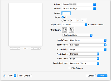 figure:Quality & Media in the Print dialog