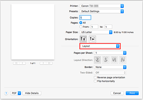 figure:Layout in the Print dialog