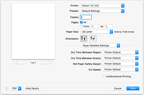 figure:Paper Detailed Settings in the Print dialog