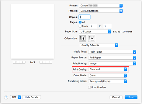 figure:Print Quality of Quality & Media in the Print dialog