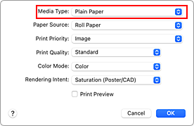 figure:Media Type of Quality & Media in the Print dialog