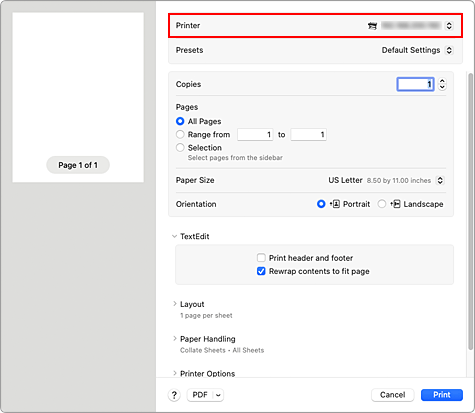 figure:Printer in the Print dialog