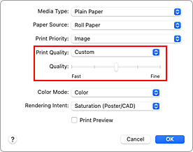 figure:Select Custom from Print Quality of Quality & Media in the Print dialog