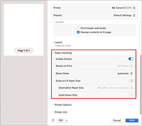 figure::Paper Handling in the Print dialog