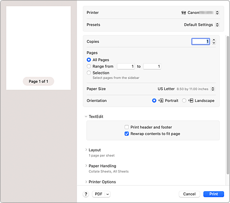 figure:Print dialog